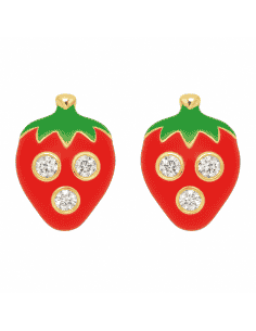 Pendientes para Niña en oro Forma de Fresa con Circonitas - Oro Amarillo 18K
