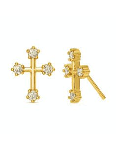 Pendientes para Niña en oro en forma de Cruz con 4 circonitas - Oro Amarillo 18K