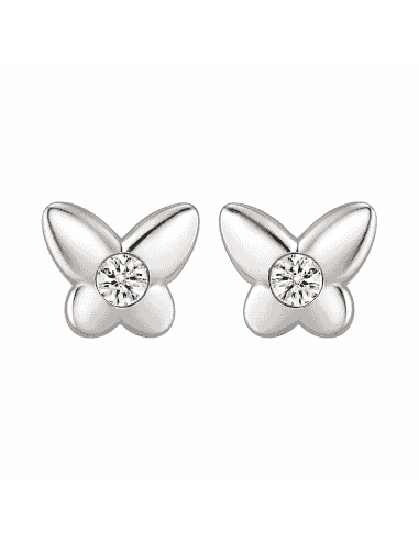 Pendientes para Niña en oro blanco Mariposa circonita central - Oro Blanco 18K