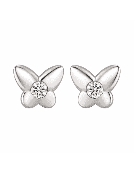 Pendientes para Niña en oro blanco Mariposa circonita central - Oro Blanco 18K