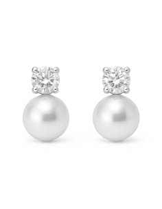 Pendientes para Niña en Oro Blanco con Perla y Circonita - Oro