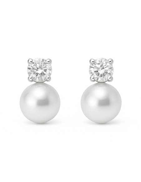 Pendientes para Niña en Oro Blanco con Perla y Circonita - Oro