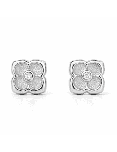 Pendientes para NIña en oro blanco Flor con circonita - Oro Blanco 18K