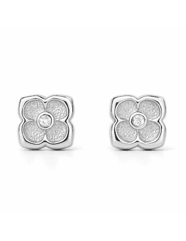 Pendientes para NIña en oro blanco Flor con circonita - Oro Blanco 18K