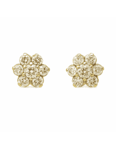 Pendiente  para Niña en Oro con Forma de Flor con 7 circonitas - Oro Amarillo 18K