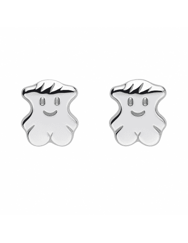 Pendientes para Niña de Oro Blanco con Forma de Oso - Oro Blanco 18K