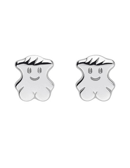 Pendientes para Niña de Oro Blanco con Forma de Oso - Oro Blanco 18K