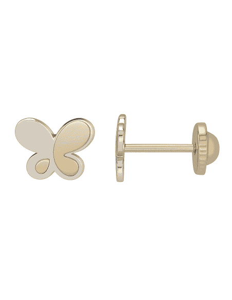 Pendientes para Niña en Oro Bicolor con forma de Mariposa - Oro Amarillo y Blanco 18K