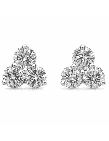 Pendientes para Niña en Oro blanco Trebol de Tres circonitas - Oro Blanco 18K