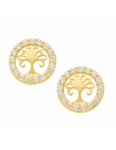 Pendientes para Niña en Oro Árbol de la vida con circonitas - Oro Amarillo 18K