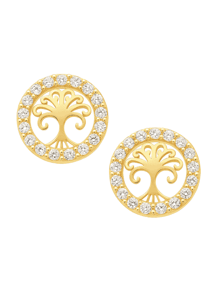 Pendientes para Niña en Oro Árbol de la vida con circonitas - Oro Amarillo 18K