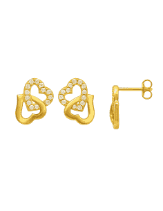 Pendientes para Niña en oro Corazones entrelazados con circonitas - Oro amarillo 18K