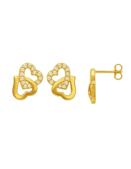 Pendientes para Niña en oro Corazones entrelazados con circonitas - Oro amarillo 18K