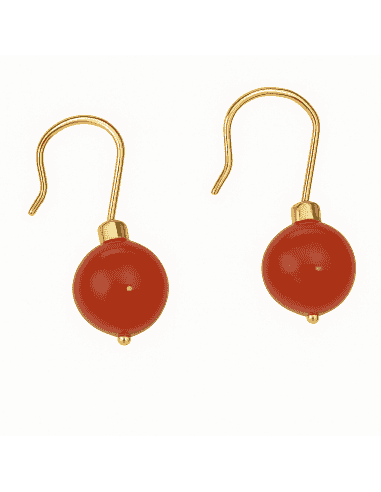 Pendientes largos para Mujer de Oro con Coral Natural - Oro Amarillo 18K