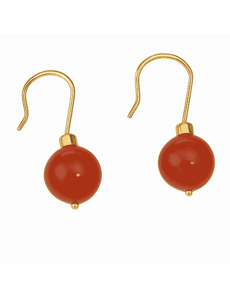 Pendientes largos para Mujer de Oro con Coral Natural - Oro Amarillo 18K