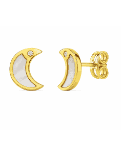 Pendientes para Niña en Oro Luna con Nacar y Circonita - Oro Amarillo 18K