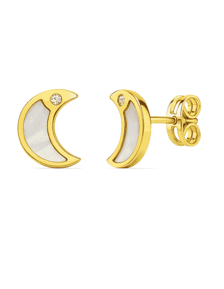 Pendientes para Niña en Oro Luna con Nacar y Circonita - Oro Amarillo 18K