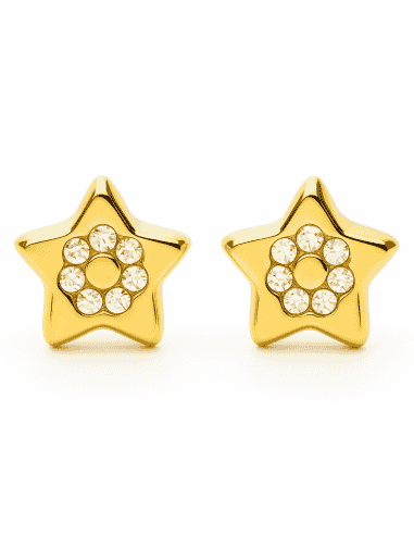 Pendientes para Niña en Oro Estrella con 6 circonitas en cada una de ellas - Oro Amarillo 18K