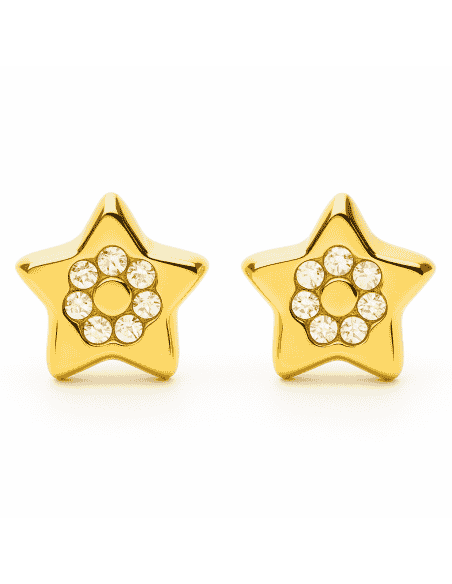 Pendientes para Niña en Oro Estrella con 6 circonitas en cada una de ellas - Oro Amarillo 18K