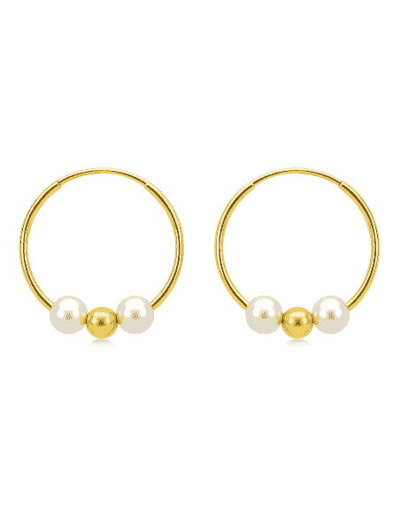 Pendientes para Niña en oro Aro con bola y 2 perlas - Oro Amarillo 18K