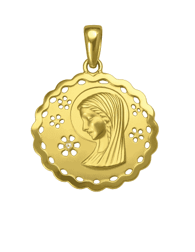 Medalla Virgen Niña con circonita - Oro Amarillo 18K