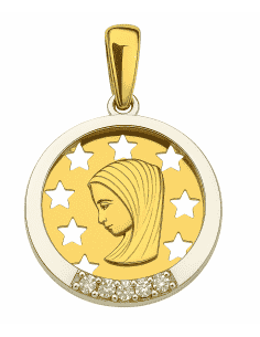 Medalla Virgen Niña con circonitas - Oro amarillo y Blanco 18K