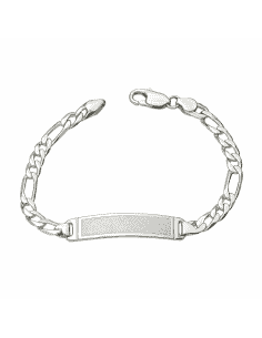 Pulsera esclava de plata de ley con placa mate decorada y eslabones tipo figaro - Plata 18K