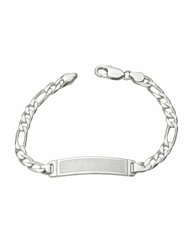 Pulsera esclava de plata de ley con placa mate decorada y eslabones tipo figaro - Plata 18K
