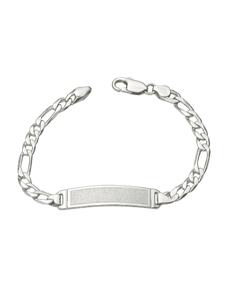 Pulsera esclava de plata de ley con placa mate decorada y eslabones tipo figaro - Plata 18K