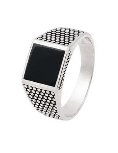 Sello para Hombre de Plata con Esmalte Negro Cuadrado - AZZO SSJ006
