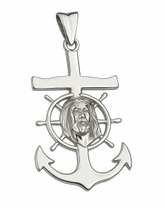 Colgante Cruz, Ancla y Timón con Rostro de Cristo - Plata 925
