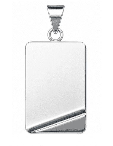 Colgante placa rectangular de plata de ley con esquina brillante - Plata 925
