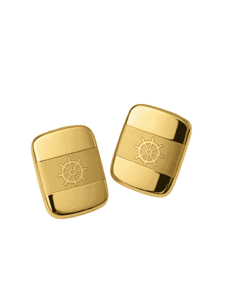 Gemelos Ovalados con Motivo Marinero de Timón – Oro Amarillo 18K