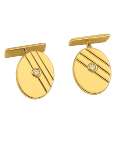 Gemelos Ovalados de oro con Grabado en Alto Relieve y Brillante Incrustado – Oro Amarillo 18K
