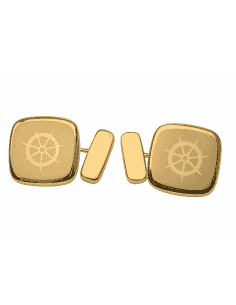 Gemelos Ovalados de oro con Motivo Marinero de Timón – Oro Amarillo 18K