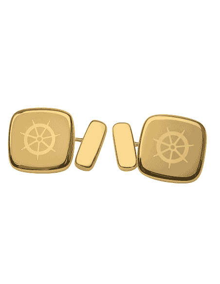 Gemelos Ovalados de oro con Motivo Marinero de Timón – Oro Amarillo 18K