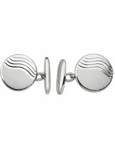 Gemelos Redondos de oro con Grabado de Olas en Mate y Brillo – Oro Blanco 18K