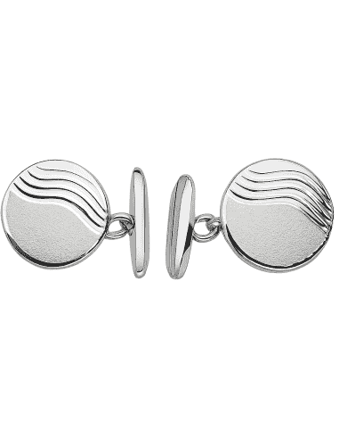 Gemelos Redondos de oro con Grabado de Olas en Mate y Brillo – Oro Blanco 18K