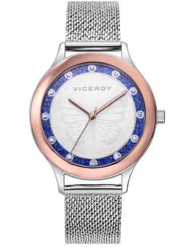 Reloj para Mujer con Esfera de Mariposa y Detalles en Azul y Oro Rosa- Viceroy 401264-37