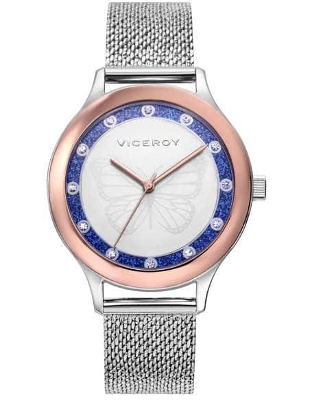 Reloj para Mujer con Esfera de Mariposa y Detalles en Azul y Oro Rosa- Viceroy 401264-37
