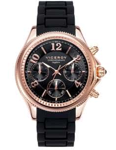 Reloj para Mujer Cronógrafo con Correa de Silicona Negra y Caja en Oro Rosa - Viceroy 47894-55