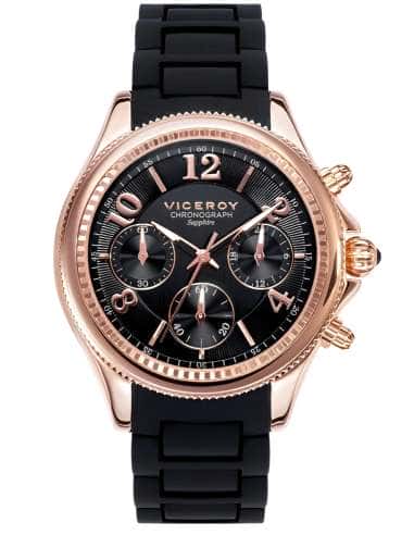 Reloj para Mujer Cronógrafo con Correa de Silicona Negra y Caja en Oro Rosa - Viceroy 47894-55