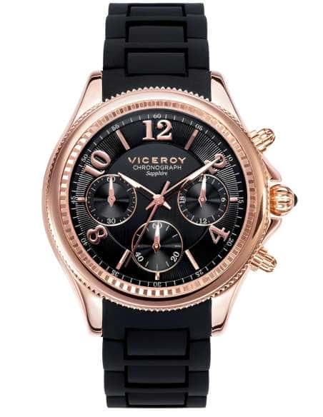 Reloj para Mujer Cronógrafo con Correa de Silicona Negra y Caja en Oro Rosa - Viceroy 47894-55