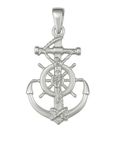 Colgante Cruz del Mar en Plata  y Virgen del Carmen Reversible de plata de ley - Plata 925