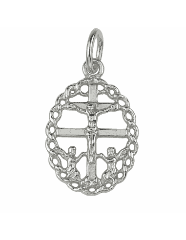 Colgante Cruz de Caravaca en Plata de Ley diseño Calado con Ángeles - Plata 925
