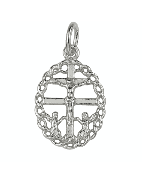 Colgante Cruz de Caravaca en Plata de Ley diseño Calado con Ángeles - Plata 925