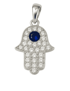 Colgante para Mujer Mano de Fátima en Plata con Circonitas y Piedra Azul - Plata 925