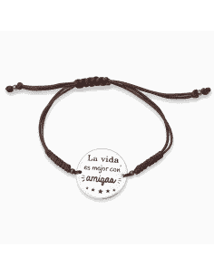 Pulsera Ajustable con Medalla “La vida es mejor con amigas” – Plata 925