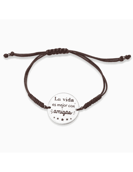 Pulsera Ajustable con Medalla “La vida es mejor con amigas” – Plata 925
