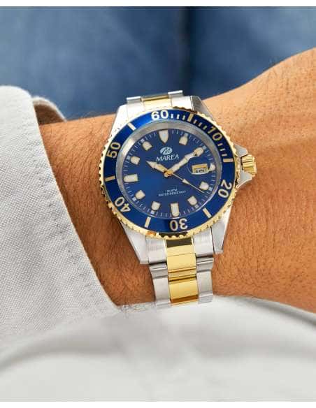 Reloj para Hombre Acero Bicolor Plata y Dorado con Esfera Azul - Marea B36094/19